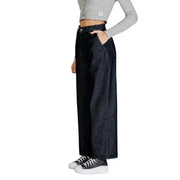 Calvin Klein women’s blue cotton dark-wash denim wide-leg jeans with high waist and classic button closure for fall winter