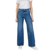Calvin Klein women’s blue cotton jeans with high-rise, wide-leg cut and classic five-pocket design