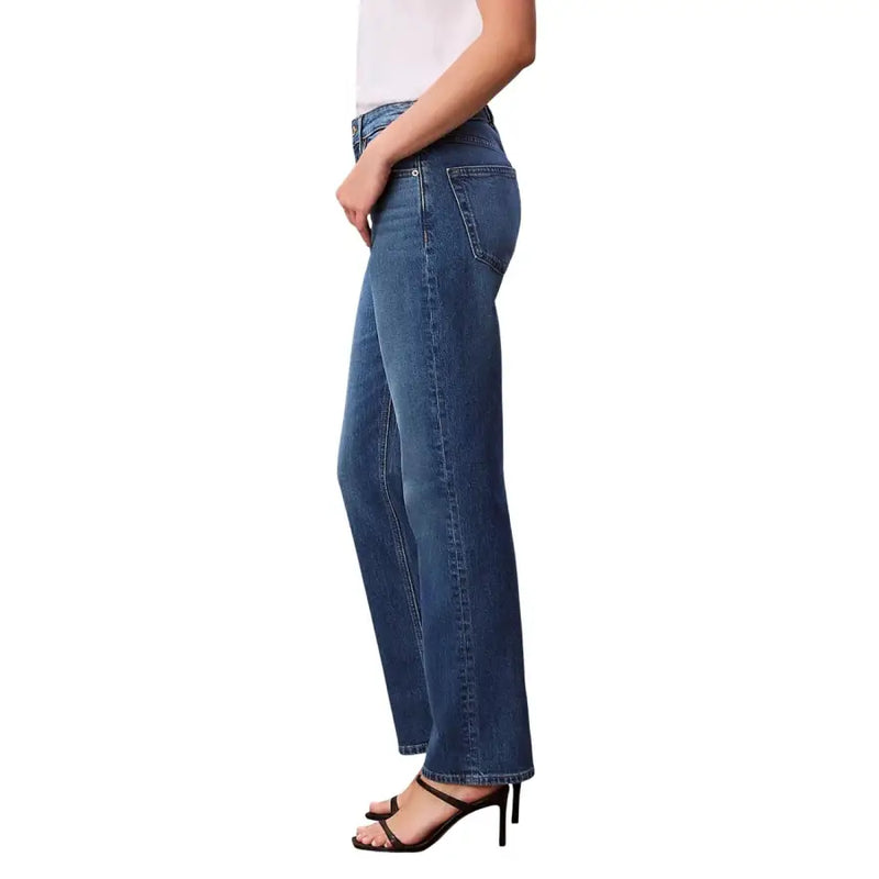 Calvin Klein Damen-Stretchjeans in mittlerer Waschung, hochgeschnitten, gerades Bein, Stretch, Rückansicht