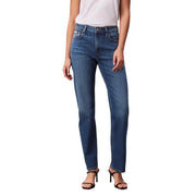 Calvin Klein women’s mid-rise blue cotton stretch jeans with straight-leg fit and classic five-pocket design