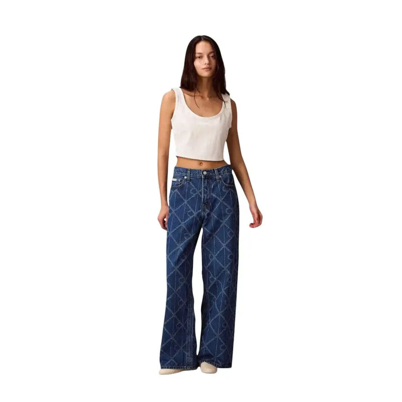 Calvin Klein Damenjeans aus blauem Denim mit geometrischem Rautenmuster