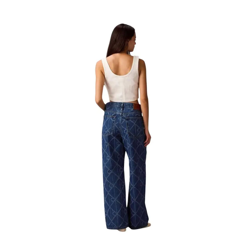 Calvin Klein Damen-Jeans aus blauer Baumwolle mit geometrischem Muster und weitem Bein