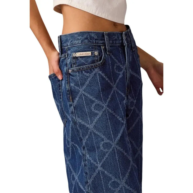 Calvin Klein women’s dark blue denim cotton jeans with a subtle lighter geometric pattern