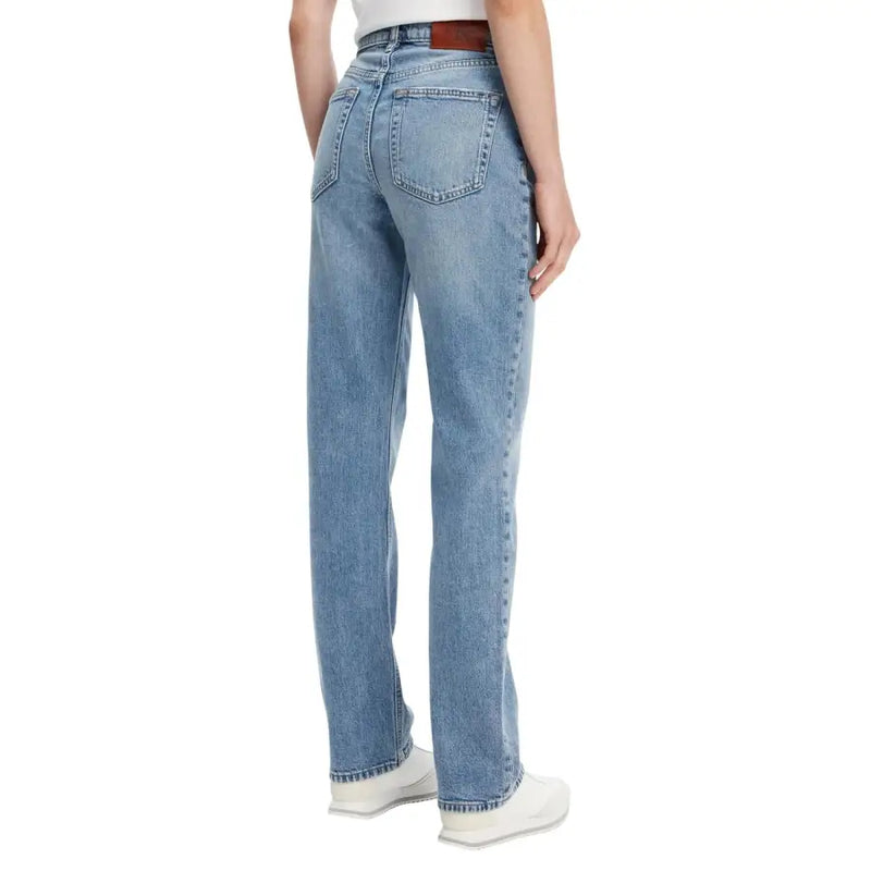 Calvin Klein Hellblaue Damen-Jeans aus geradem Bein mit brauner Ledergürtelschlaufe