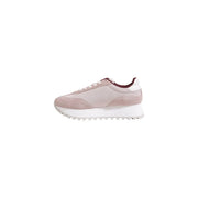 Calvin Klein women’s lilac leather sneakers in blush pink suede with white rubber sole and maroon lace accents