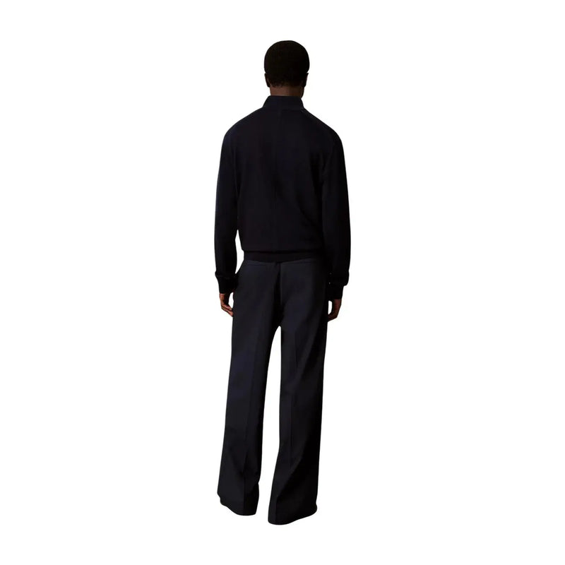 Calvin Klein Schwarzer Wollpullover für Herren, gestrickt mit gerippten Bündchen und Kragen, Vorderansicht
