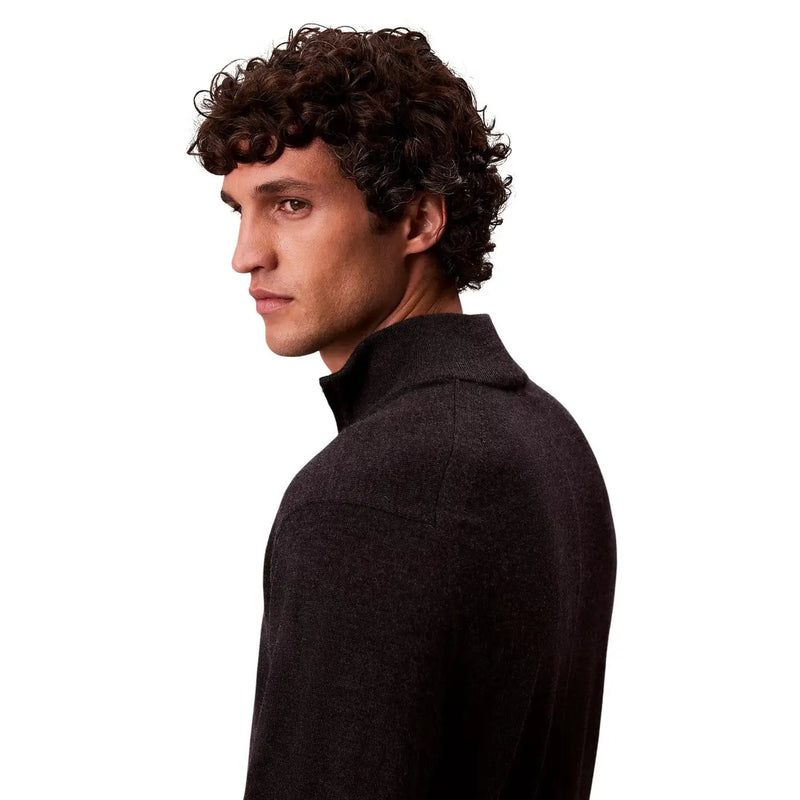 Calvin Klein Herren-Rollkragenpullover aus Wolle in Dunkelgrau mit strukturiertem Stoff und hohem Kragen, Vorderansicht