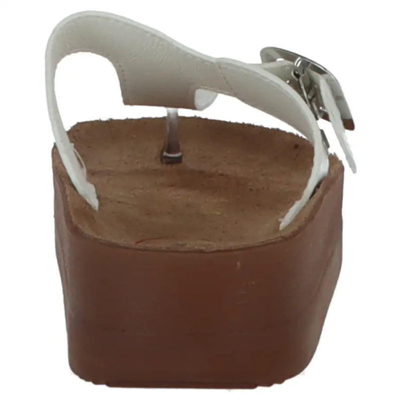 Brown platform sandal with white leather strap and silver buckle from carrera women slippers with buckle bow collection
