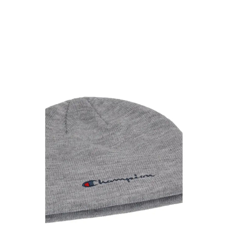 Champion gray beanie men’s knit hat in soft acrylic with subtle heathered texture and embroidered logo