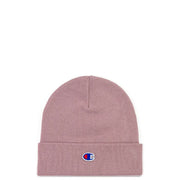 Champion women’s pink knit beanie with folded cuff embroidered logo made of 100% polyester for casual wear