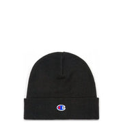 Black Champion beanie displayed alongside Champion Women’s Pink Cap in 100% Polyester