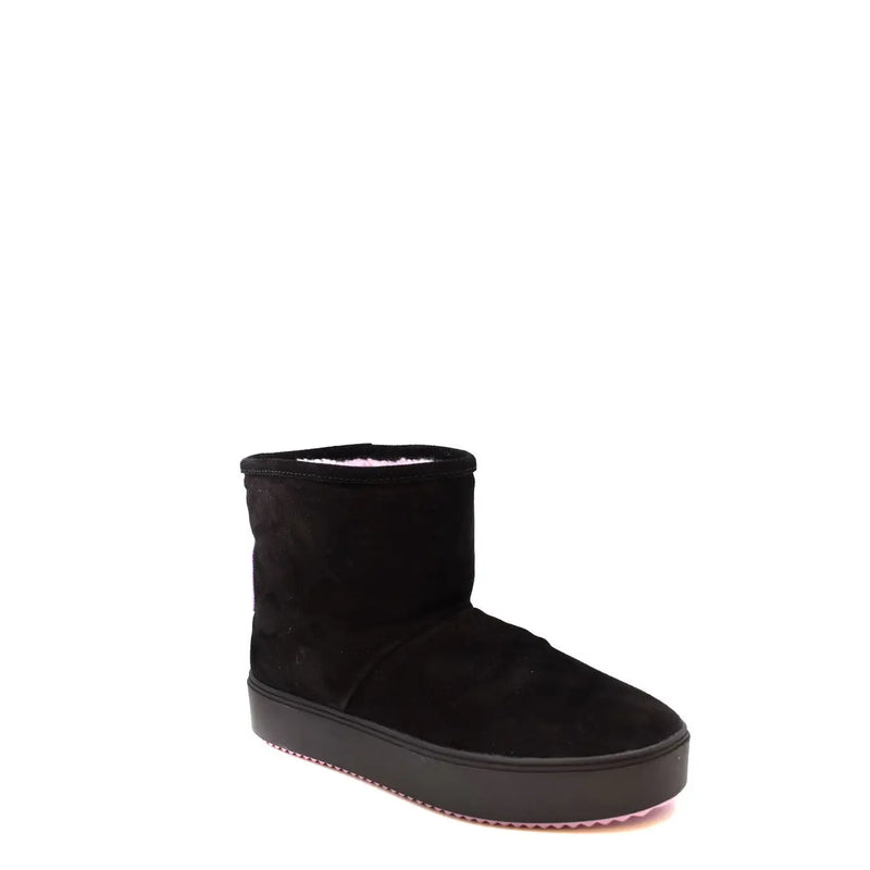 Chiara ferragni women black suede ankle boots with thick platform sole and pink rubber outsole for stylish wear