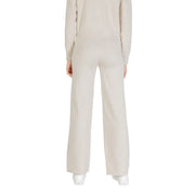 Beige Strickhose von Choral für Damen mit weitem Bein aus Viskosemischung mit glattem, weichem Stoff für Herbst und Winter