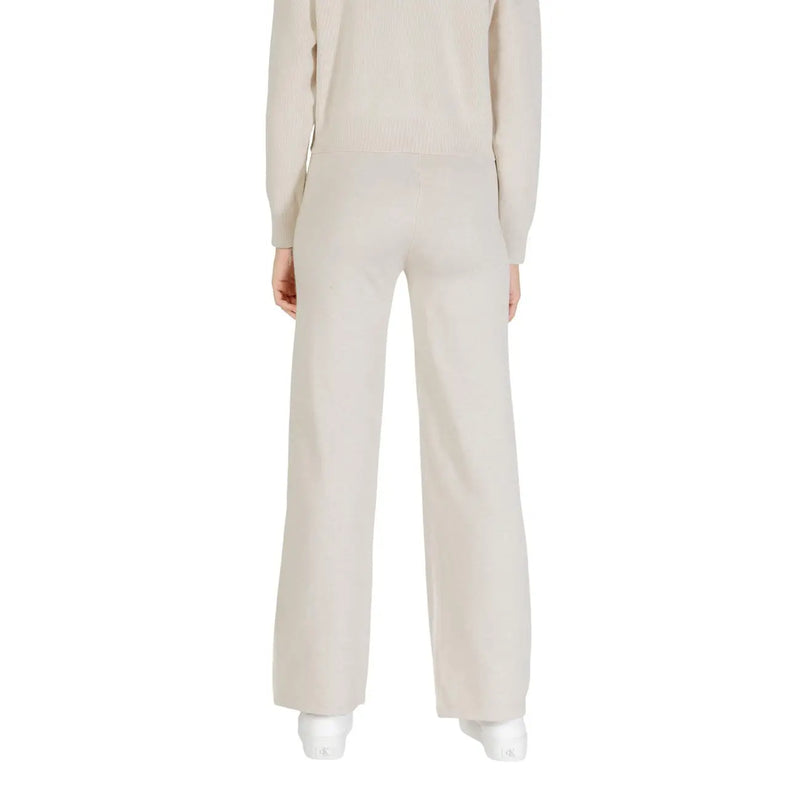Beige Strickhose von Choral für Damen mit weitem Bein aus Viskosemischung mit glattem, weichem Stoff für Herbst und Winter