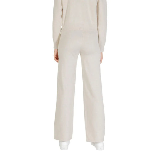 Beige Strickhose von Choral für Damen mit weitem Bein aus Viskosemischung mit glattem, weichem Stoff für Herbst und Winter