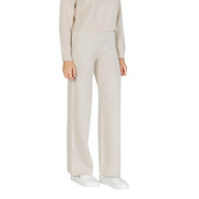 Beige, weit geschnittene Strickhose von Choral für Damen aus glattem Viskosemischgewebe für Herbst und Winter
