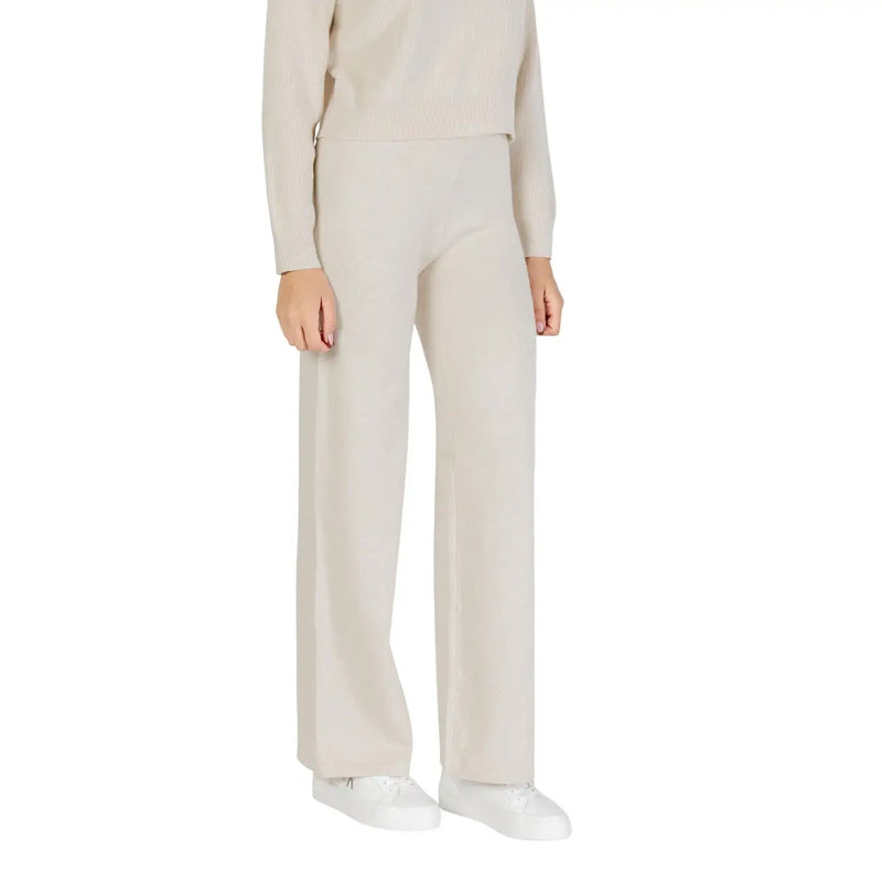 Beige, weit geschnittene Strickhose von Choral für Damen aus glattem Viskosemischgewebe für Herbst und Winter