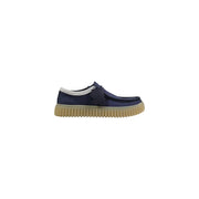 Clarks Herren-Schnürschuhe, marineblaues Wildleder, Slipper mit weißem Schaftrand und hellbrauner Gummisohle