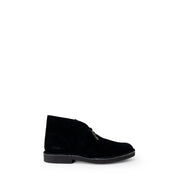 Schwarze Clarks Herren-Wildleder-Desert-Boots mit flacher Gummisohle und goldfarbenem Reißverschlussanhänger, Leder-Ankle-Boots