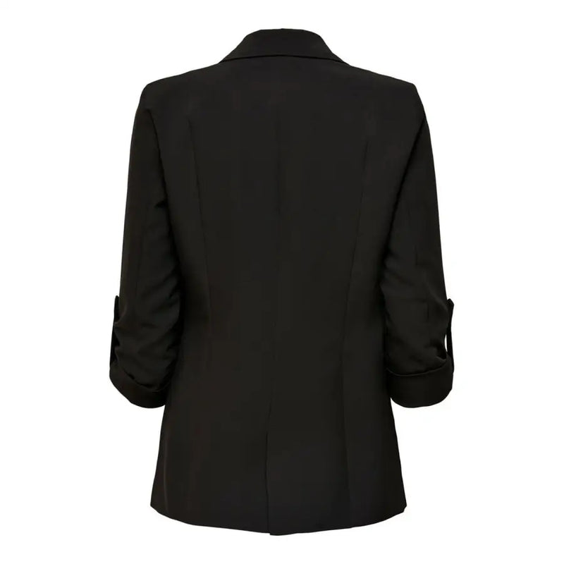 Black blazer with three-quarter cuffed sleeves from Classic Black Plain Lapel Collar Blazer for Women Fall Winter
