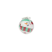 Clear glass Christmas ornament with a snowman and red green stripes design