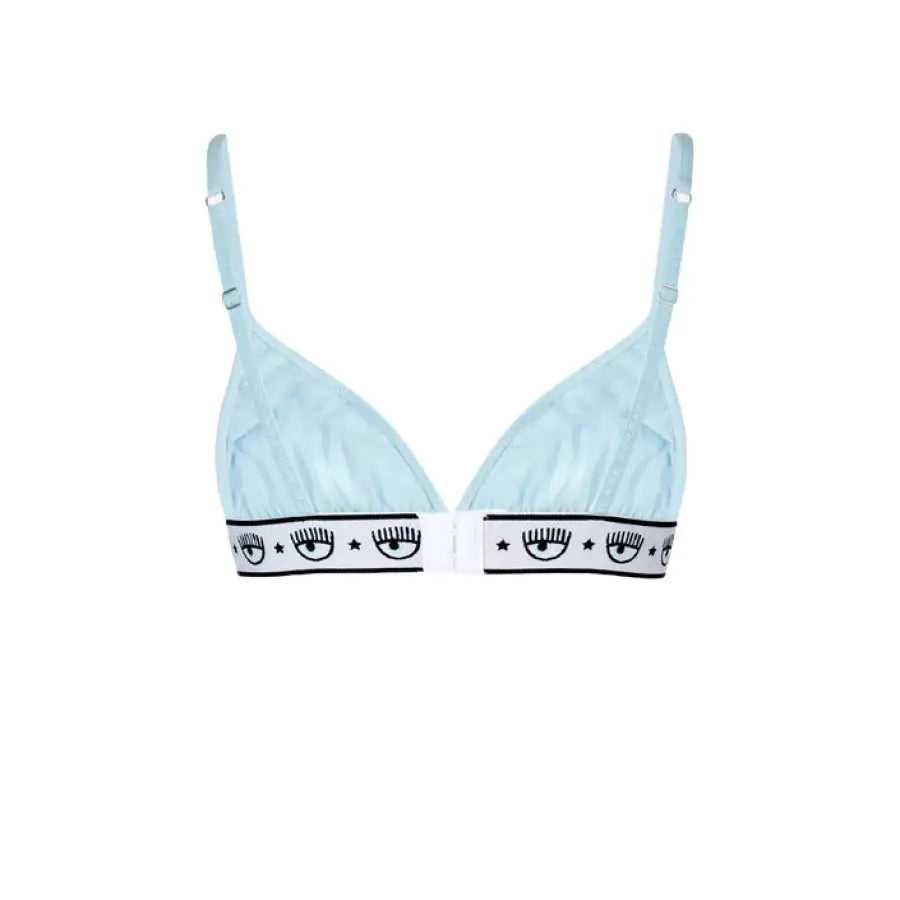 Close up of Chiara Ferragni urban style bra in blue and white design