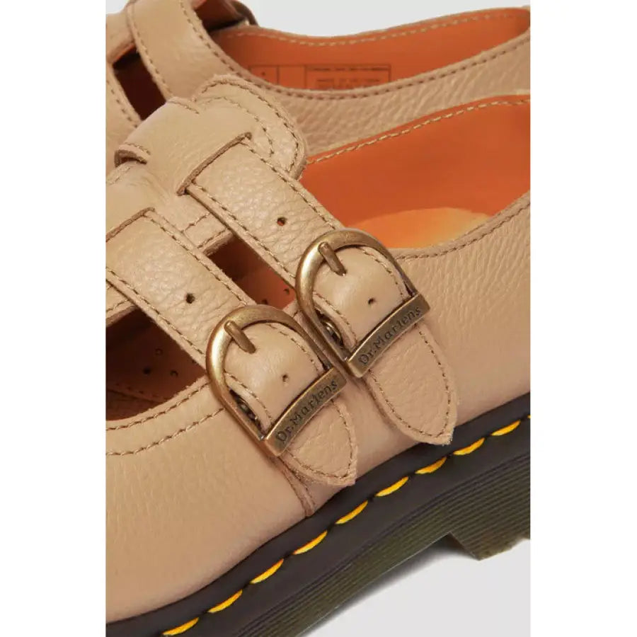 Close-up view of Dr. Martens women shoes with buckles