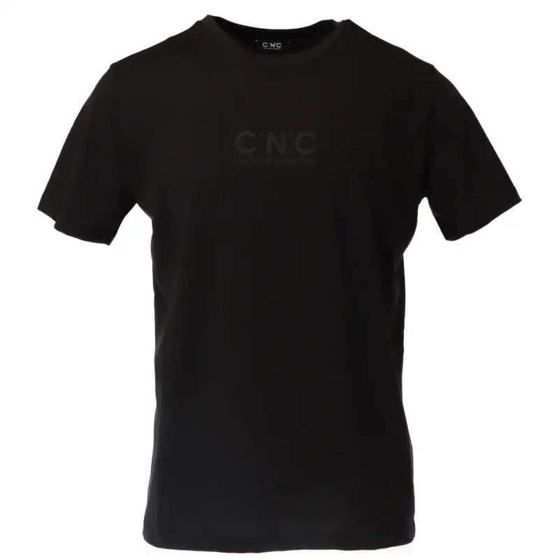 Black cnc costume national men’s t-shirt featuring subtle matching logo printed on the chest in cotton fabric
