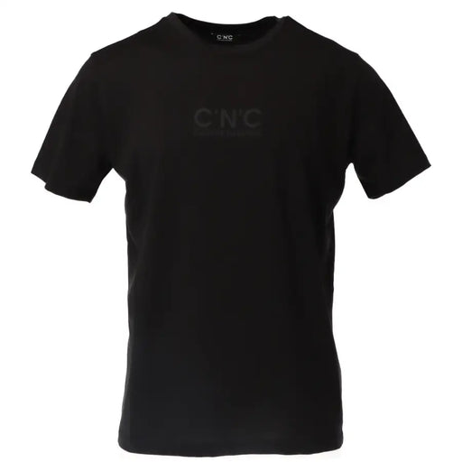Black cnc costume national men’s t-shirt featuring subtle matching logo printed on the chest in cotton fabric