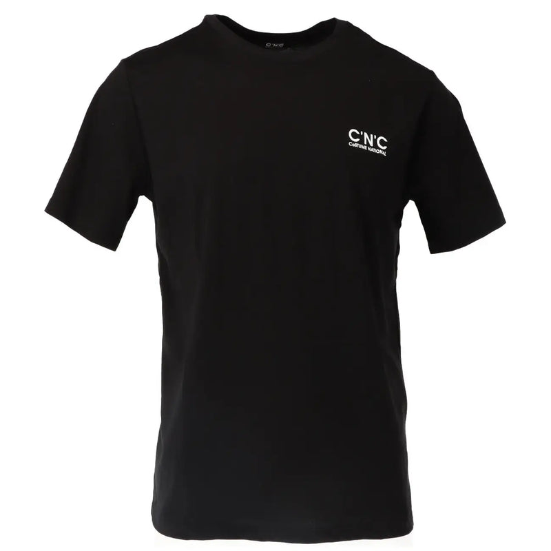 CNC Costume National men’s black short-sleeved cotton t-shirt with small white CNC logo embroidered on left chest
