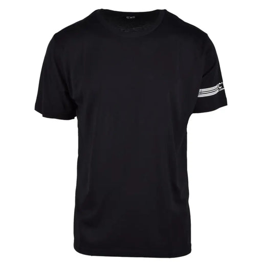 Cnc costume national men’s black cotton t-shirt with white horizontal stripes and small logo on left sleeve