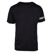 Cnc costume national men’s black cotton t-shirt with white horizontal stripes and small logo on left sleeve