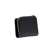 Coccinelle black leather zip wallet for women featuring textured leather and gold-tone zipper closure