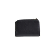 Coccinelle black leather zip wallet for women with pebbled texture and gold-tone zipper pull
