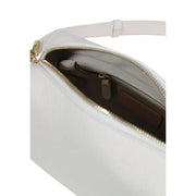 Coccinelle white leather shoulder bag with gold-tone zipper and adjustable crossbody strap for versatile use