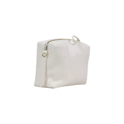 Coccinelle white leather shoulder bag with gold-toned zipper and matching handle featuring a zip pocket