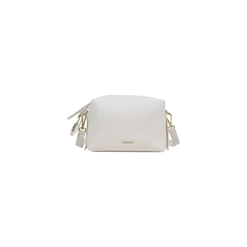 Coccinelle white leather shoulder bag with zip pocket featuring a sleek minimalist design and gold-tone hardware accents