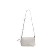 A sleek off-white coccinelle leather shoulder bag with minimalist design and matching crossbody strap and zip pocket