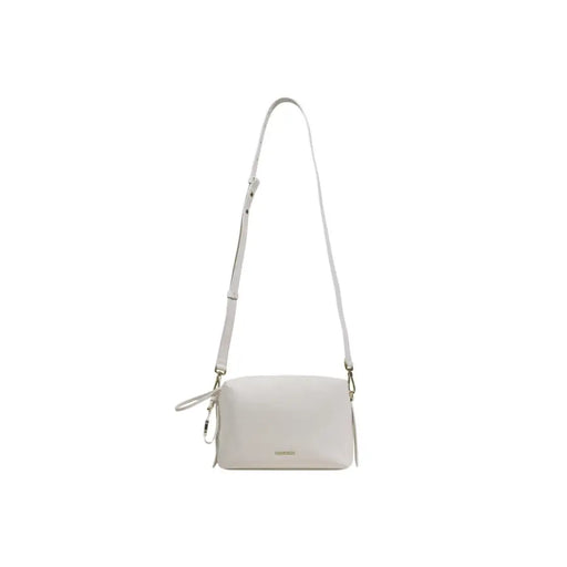 A sleek off-white coccinelle leather shoulder bag with minimalist design and matching crossbody strap and zip pocket