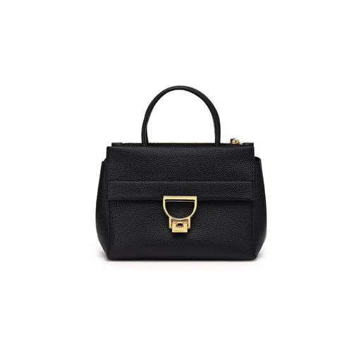 Coccinelle Schwarze Arlettis Mini-Handtasche aus Leder für Damen mit genarbter Oberfläche, goldfarbenem D-förmigem Verschluss und top handhaben