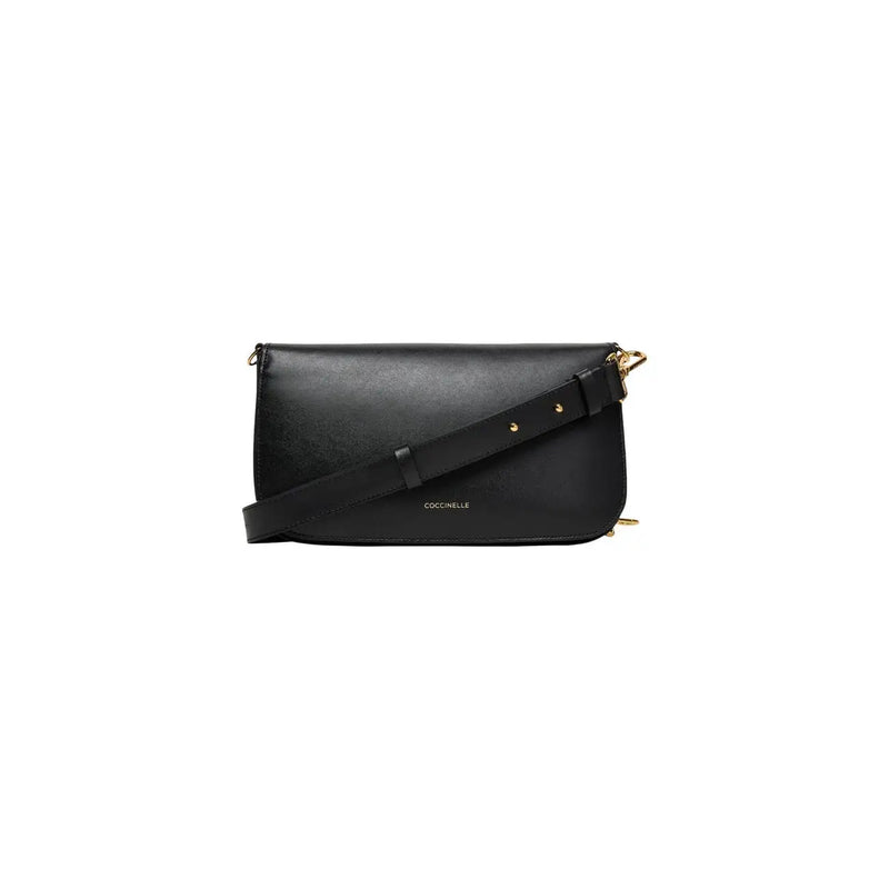 Coccinelle women black leather shoulder bag 26 cm with sleek minimalist design and gold-tone hardware