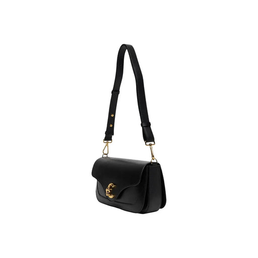 Coccinelle Schwarze Damen-Umhängetasche aus Leder, 26 cm, mit goldfarbenen Beschlägen und markantem Logoverschluss