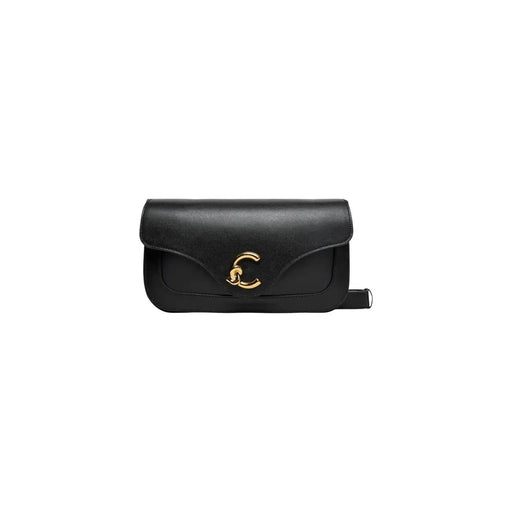 Coccinelle Schwarze Damen-Schultertasche aus Leder, 26 cm, mit goldfarbenem, C-förmigem Verschluss und verstellbarem Schulterriemen