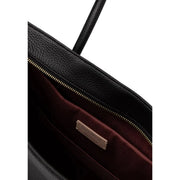 Coccinelle women black leather tote bag w40.5 with pebbled texture gold-toned zipper and burgundy interior lining