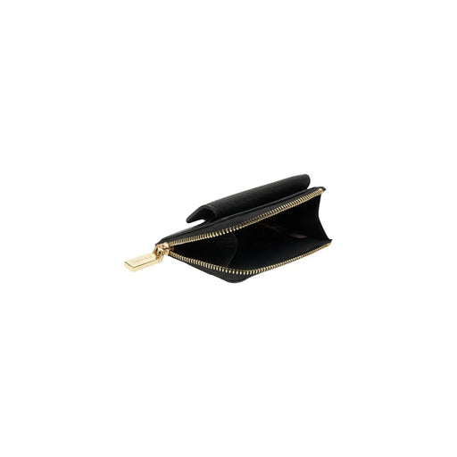 Schwarze Ledergeldbörse mit goldfarbenem Reißverschluss und Zipperlasche von Coccinelle Kollektion von Ledertaschen für Damen