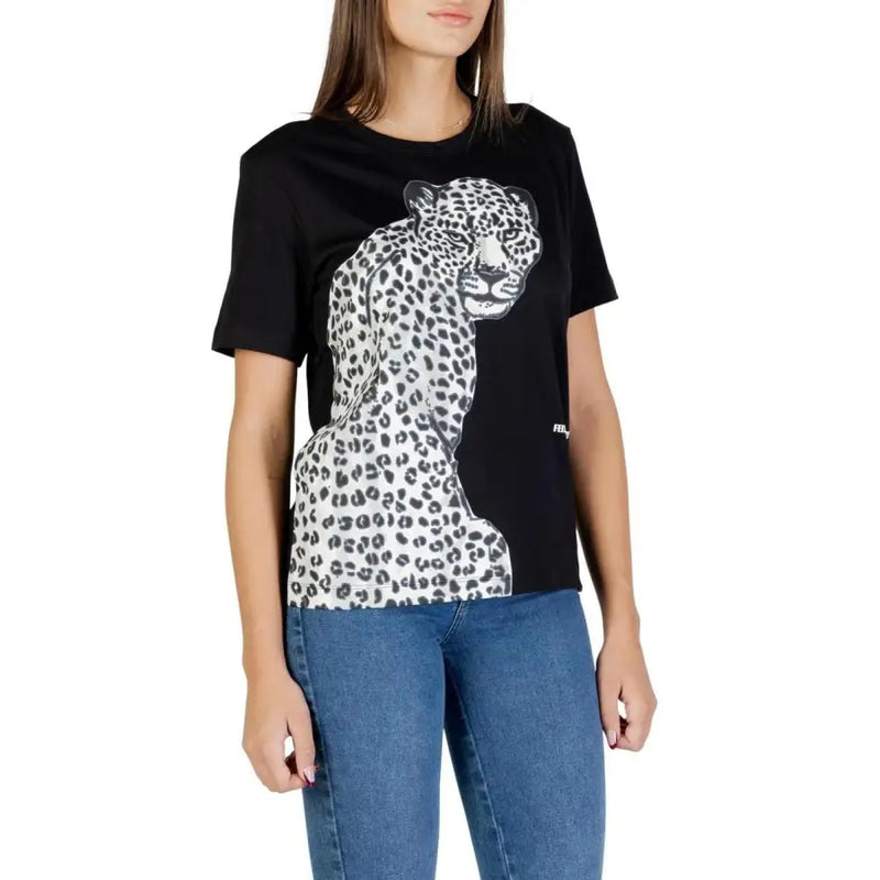 Colcci Women Black Short-Sleeve T-Shirt with White Leopard Print