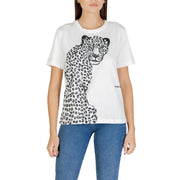 Colcci women black print short sleeve round neck t-shirt with leopard graphic