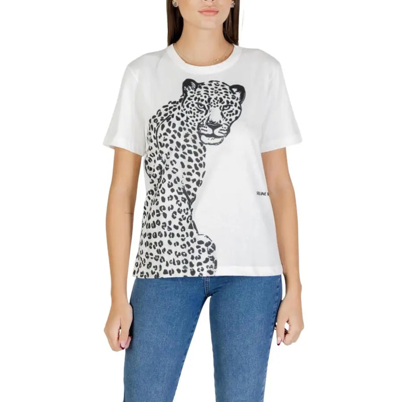 Colcci women black print short sleeve round neck t-shirt with leopard graphic