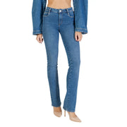 Colcci Damen-Jeans aus blauem Baumwoll-Denim, schmal geschnitten mit hohem Bund und ausgestelltem Bein, Vorderansicht