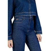 Colcci women blue jeans fall winter collection dark blue denim jumpsuit with front zipper and white stitching